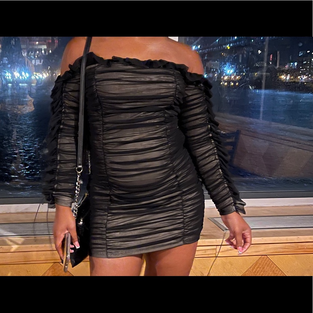 Black ruched mini dress